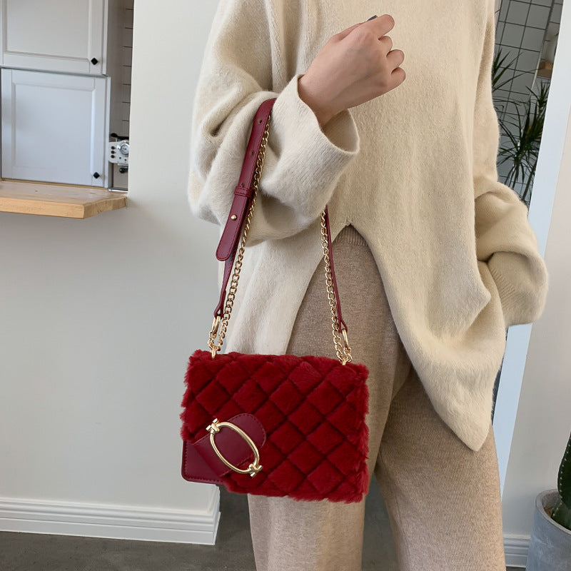 Soft Plush Chain Shoulder Messenger Bag