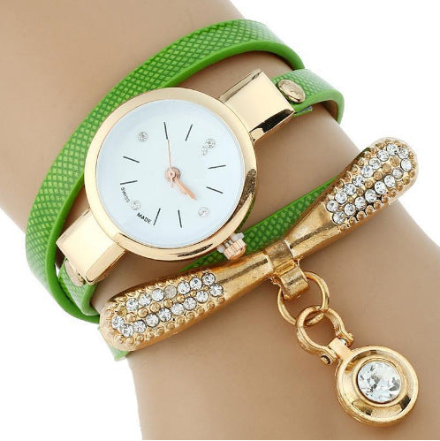 Rhinestone Gold Bracelet Watch Pu Leather