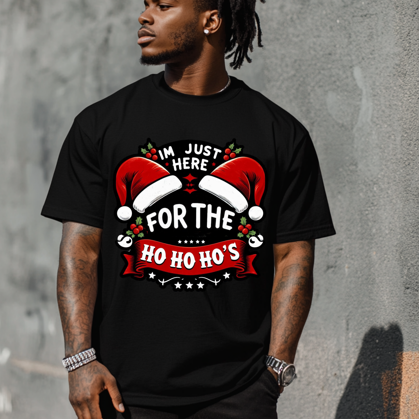 Christmas Unisex Tee - Just Here for the Ho Ho Ho's Funny Shirt