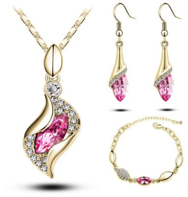 Crystal Earrings Necklace Bracelet Three-piece suit