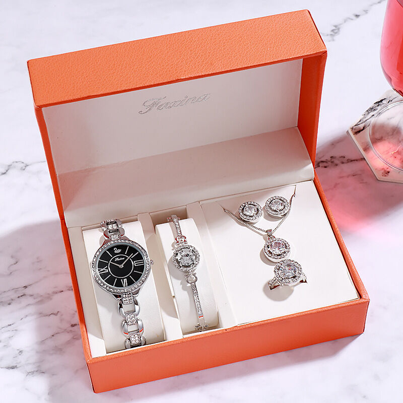 Women Quartz Watch Set Bracelet Necklace Ring Earrings Gift