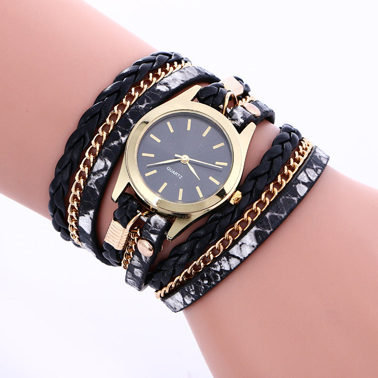 Winding Multicolor Surface Women's Alloy Bracelet Quartz Watch