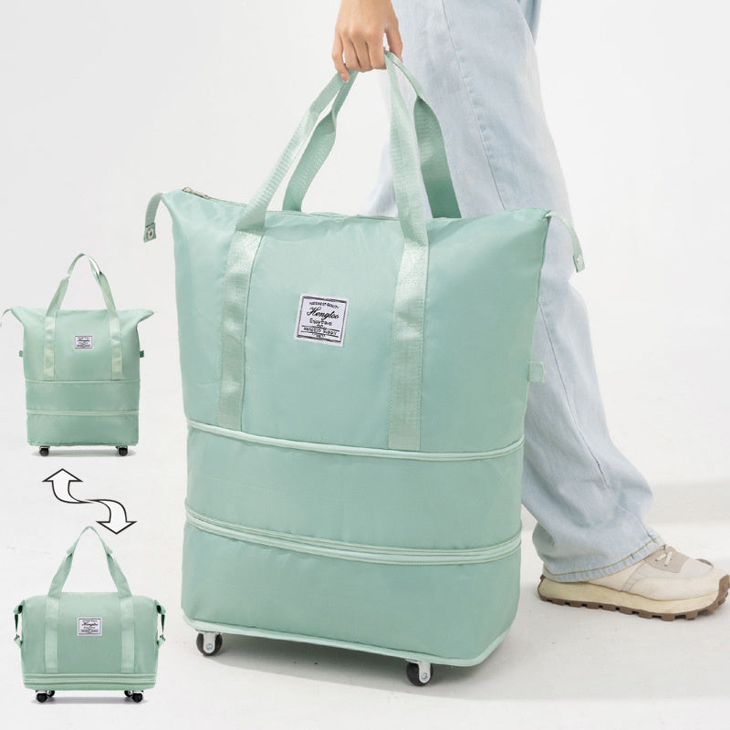 Wheel Travel Bag With Double-layer Large Capacity Handbag Women