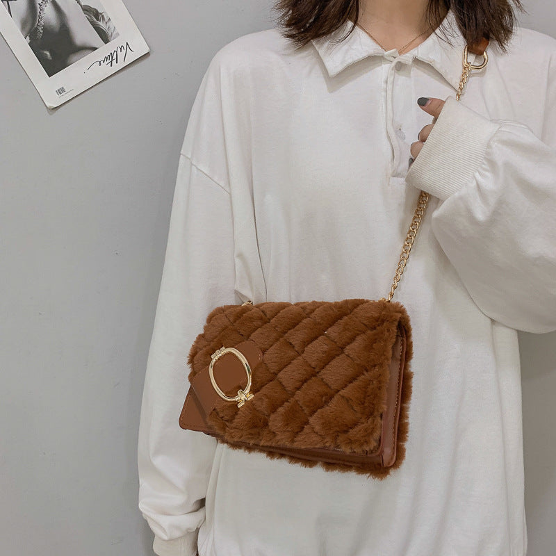 Soft Plush Chain Shoulder Messenger Bag