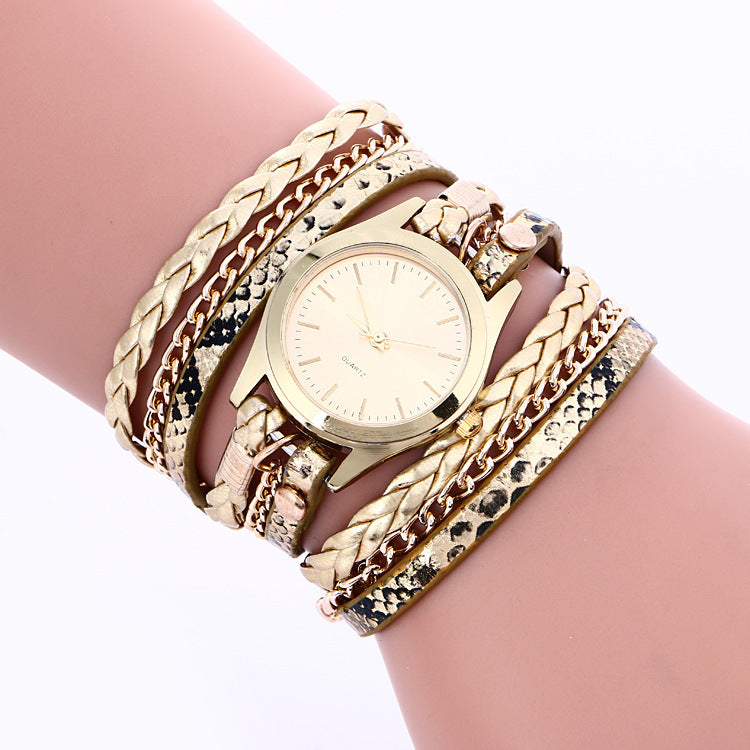 Winding Multicolor Surface Women's Alloy Bracelet Quartz Watch