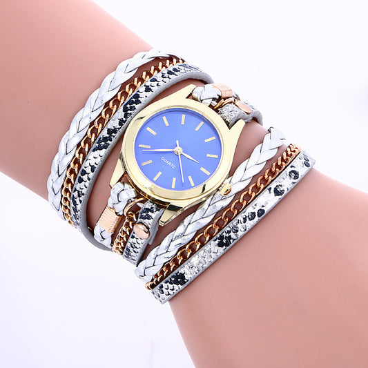 Winding Multicolor Surface Women's Alloy Bracelet Quartz Watch