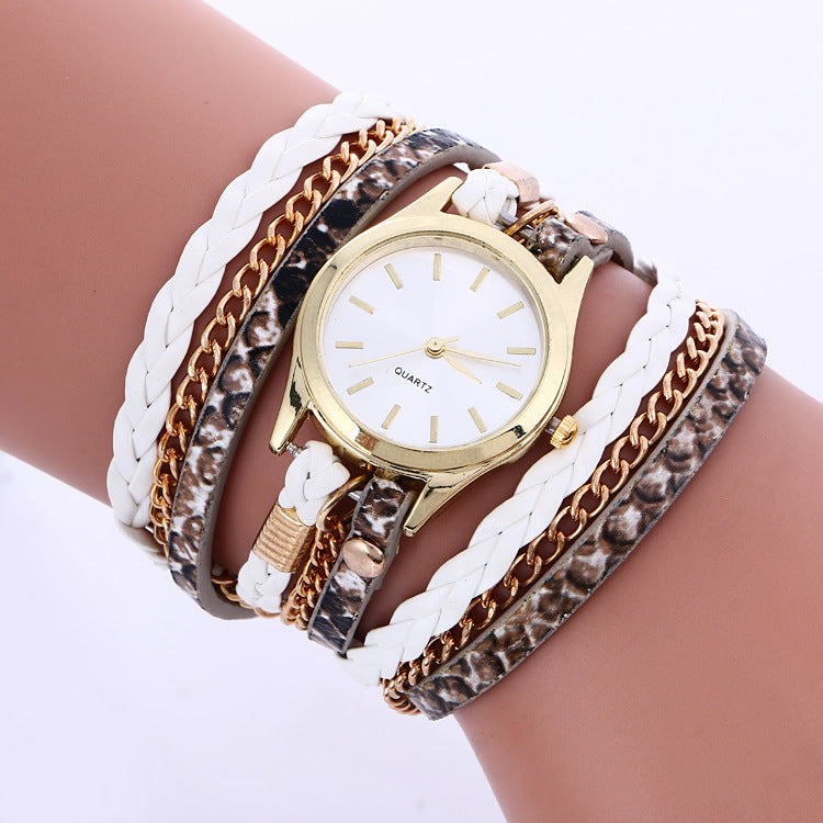 Winding Multicolor Surface Women's Alloy Bracelet Quartz Watch