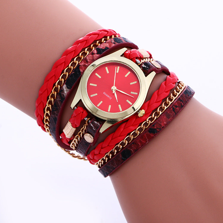 Winding Multicolor Surface Women's Alloy Bracelet Quartz Watch