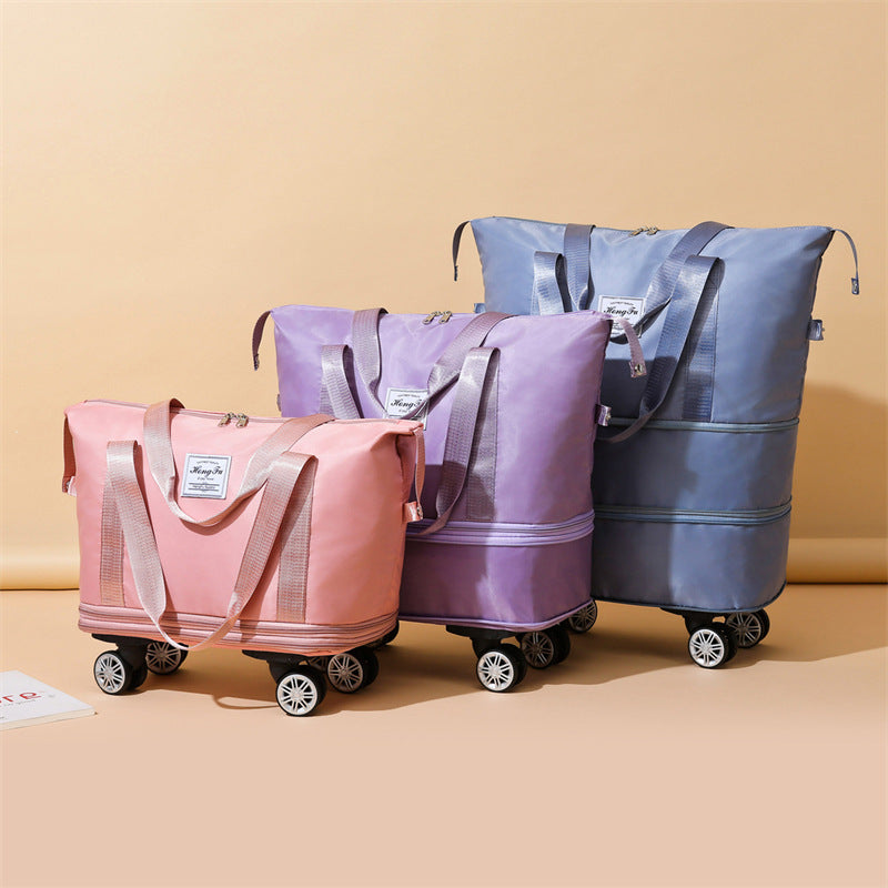 Wheel Travel Bag With Double-layer Large Capacity Handbag Women