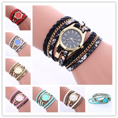 Winding Multicolor Surface Women's Alloy Bracelet Quartz Watch